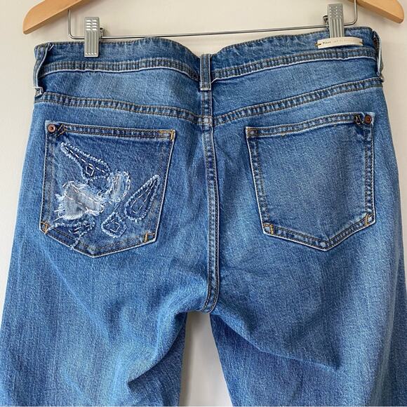 Pilcro High Rise Embroidered Boyfriend Jeans Medium Blue Size 28 Boho Distressed - Picture 13 of 15